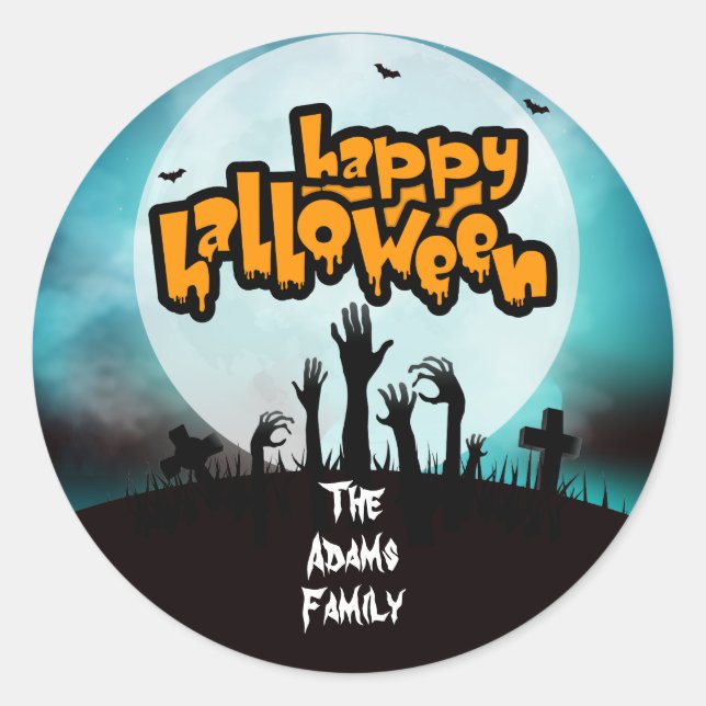 Sticker Rond Halloween Zombie Graveyard personnalisé (Devant)