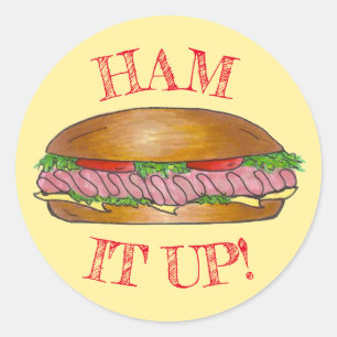 Sticker Rond Ham It Up Hoagie Sous-Grinder Sandwich Viande From