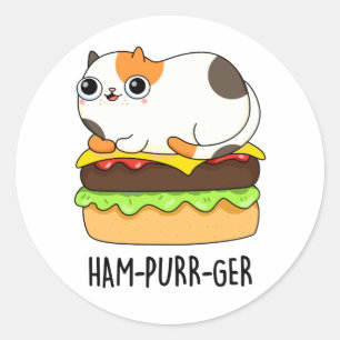 Sticker Rond Ham-Purr-Ger Funny Chat Hamburger Pun