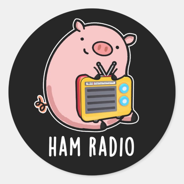 Sticker Rond Ham Radio Funny Pig Pun Dark BG (Devant)