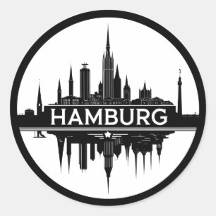 Sticker Rond Hambourg Allemagne Skyline – Paysage Urbain Vintag