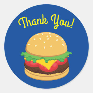 Sticker Rond Hamburger Anniversaire Fête Burger Merci