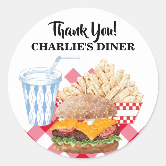 Sticker Rond Hamburger Fries Restauration rapide BBQ Diner (Devant)