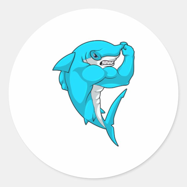 Sticker Rond Hammerhead shark as Bodybuilder at Bodybuilding (Devant)