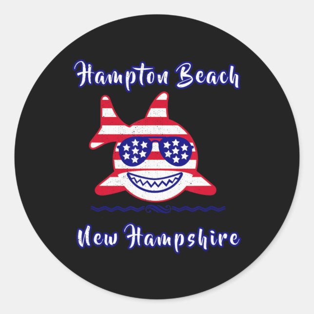 Sticker Rond Hampton Beach New Hampshire Patriotic Usa Flag Whi (Devant)