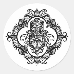 Sticker Rond Hamsa Avec Ornements Ethniques Doodle
