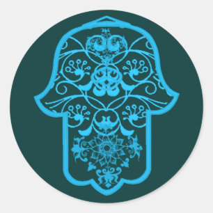 Sticker Rond Hamsa floral (bleu)