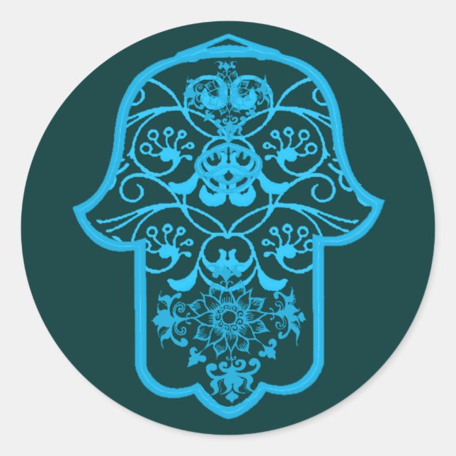 Sticker Rond Hamsa floral (bleu) (Devant)