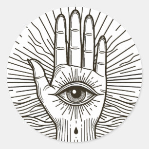 Sticker Rond Hamsa Main avec illustration d'art visuel