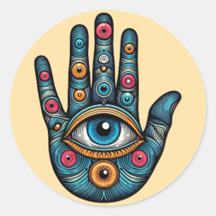 Sticker Rond Hamsa Main avec illustration d'art visuel