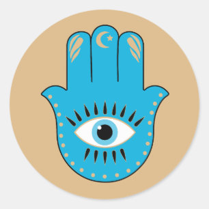 Sticker Rond Hamsa main Grec mal Oeil bleu