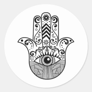 Sticker Rond Hamsa main noir et blanc