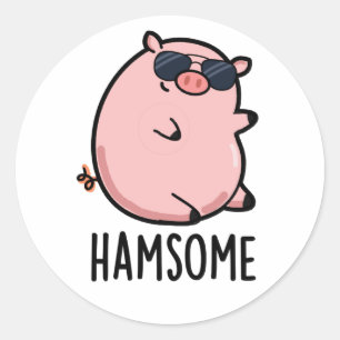 Sticker Rond Hamsome Funny Pig Pun