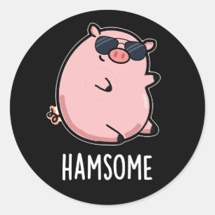 Sticker Rond Hamsome Funny Pig Pun Dark BG