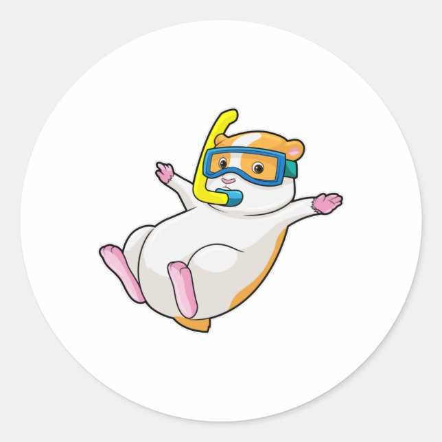 Sticker Rond Hamster à Plongée avec lunettes de natation (Devant)