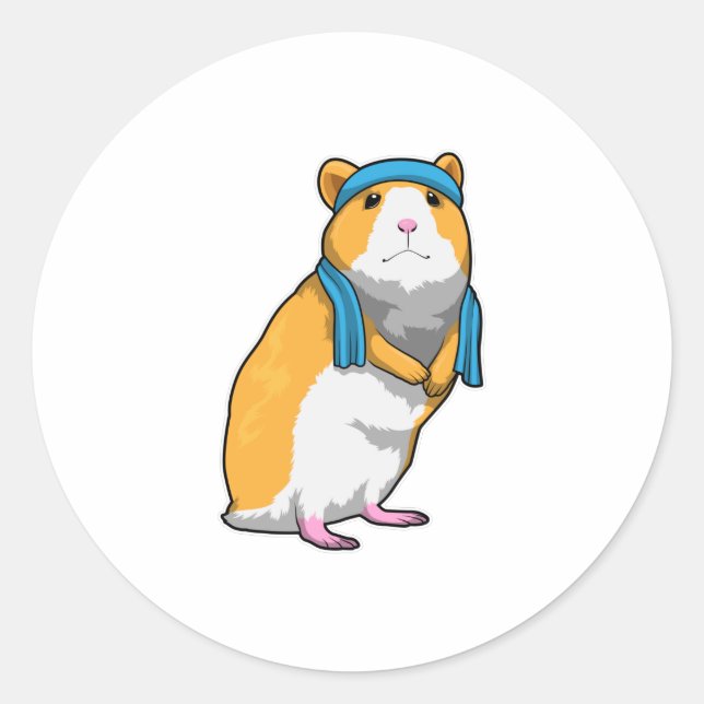 Sticker Rond Hamster at Fitness with Towel (Devant)
