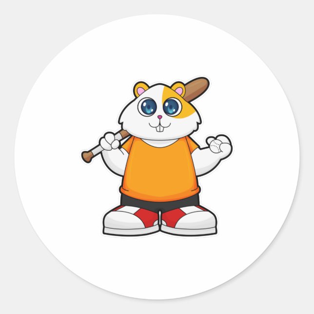Sticker Rond Hamster au baseball avec batte de baseball (Devant)