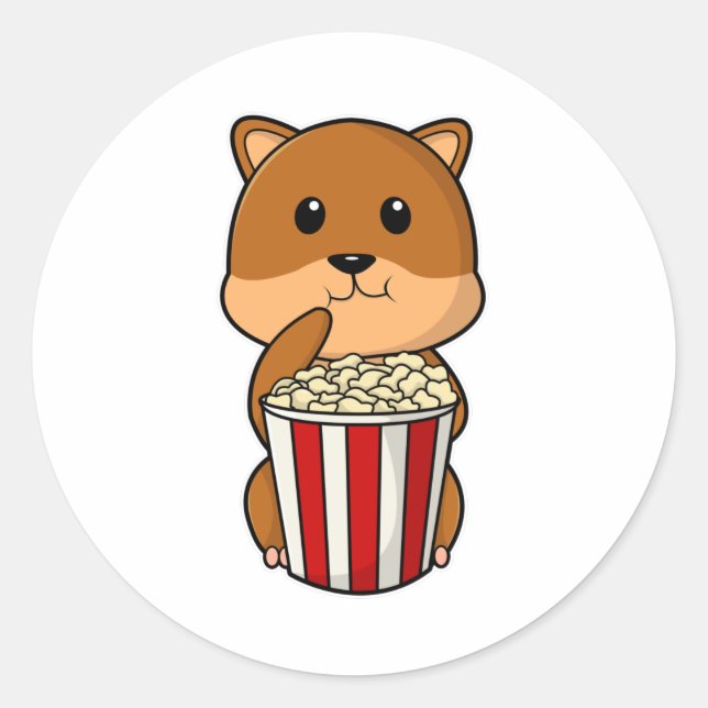 Sticker Rond Hamster au cône de Popcorn (Devant)