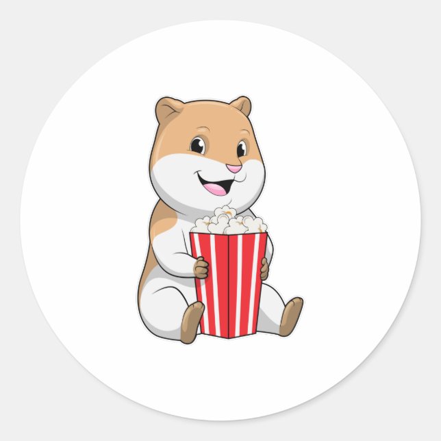 Sticker Rond Hamster au cône de Popcorn (Devant)