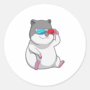 Sticker Rond Hamster avec lunettes