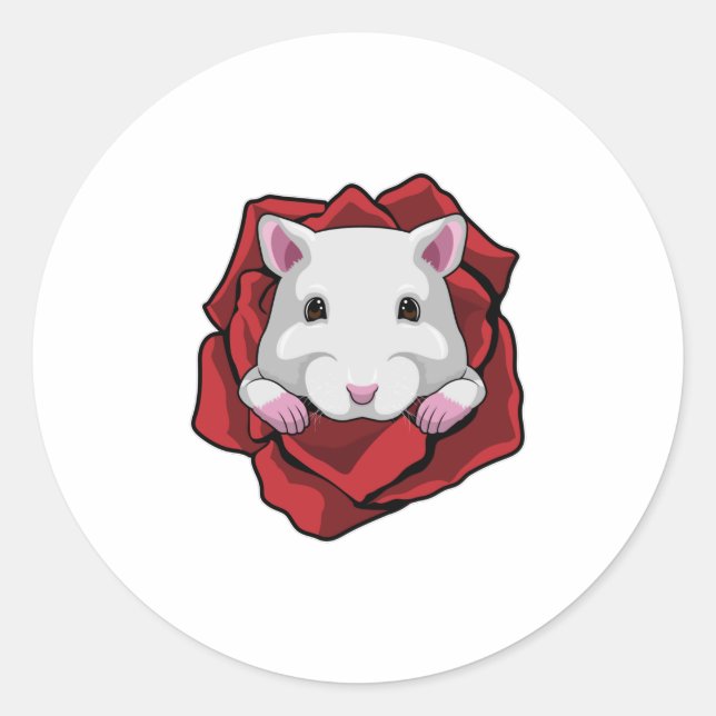 Sticker Rond Hamster avec Rose (Devant)