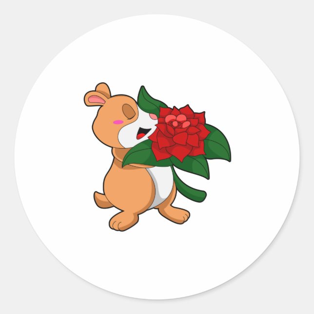 Sticker Rond Hamster avec Rose à fleurs (Devant)