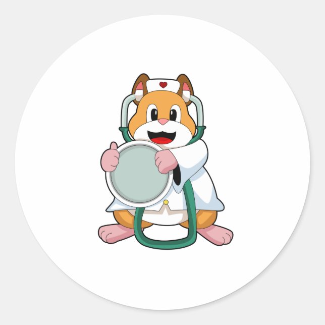 Sticker Rond Hamster comme docteur avec Stethoscope.PNG (Devant)