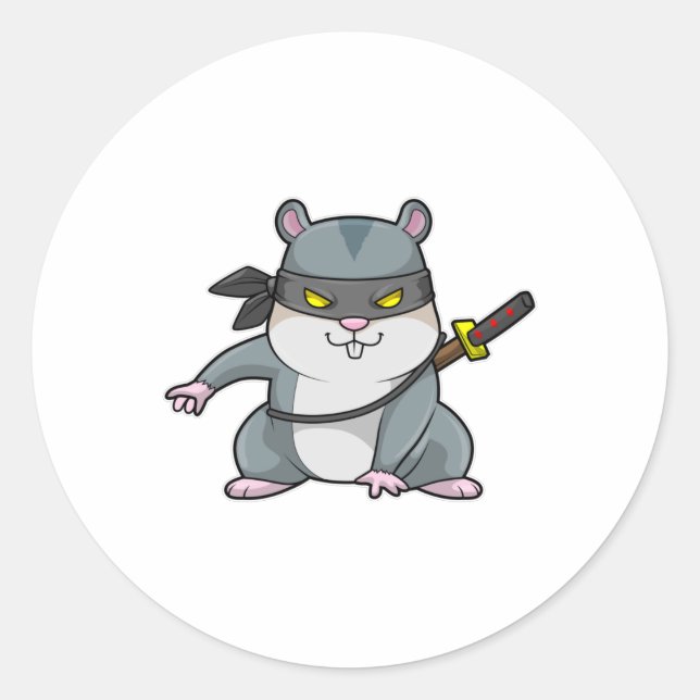 Sticker Rond Hamster comme Ninja dans les arts martiaux avec ép (Devant)