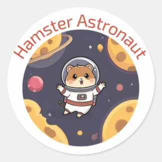 Sticker Rond Hamster dans l'espace - Art astronaute mignon et o