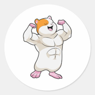 Sticker Rond Hamster en Bodybuilder avec de grands Muscles