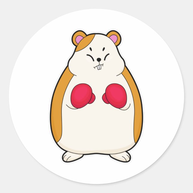 Sticker Rond Hamster en boîte avec gants de boxe (Devant)