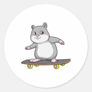 Sticker Rond Hamster en patinage avec skateboard