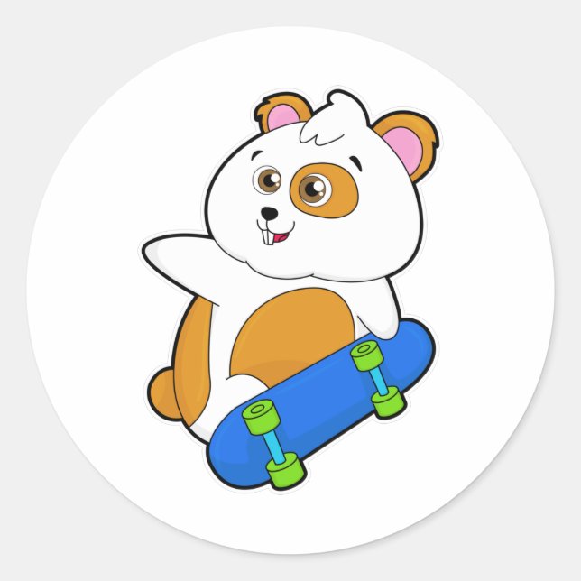 Sticker Rond Hamster en patinage avec skateboard (Devant)