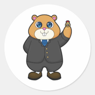 Sticker Rond Hamster en salle avec anneau Mariage