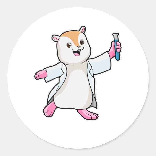 Sticker Rond Hamster en tant que scientifique avec tube d'essai (Devant)