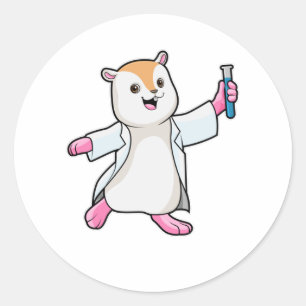 Sticker Rond Hamster en tant que scientifique avec tube d'essai