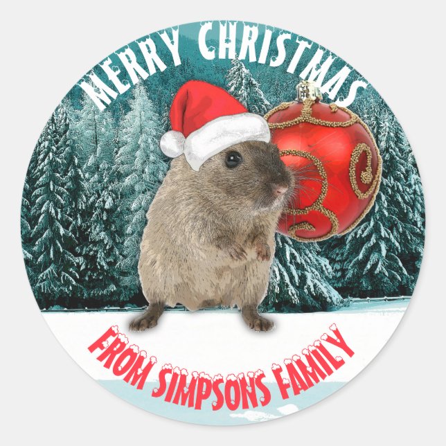 Sticker Rond Hamster Funny De Noël En Santa Rouge Chapeau Ton T (Devant)