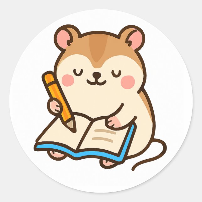 Sticker Rond Hamster Writing in a Journal (Devant)