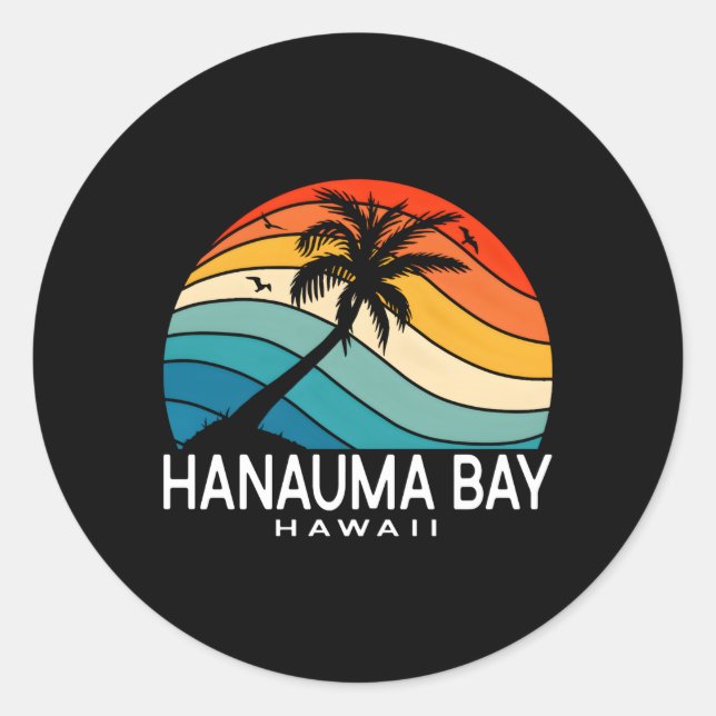 Sticker Rond Hanauma Bay Hawaii Tropical Beach Palm Tree (Devant)