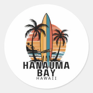 Sticker Rond Hanauma Y Hawaii Surfant Surfeur 
