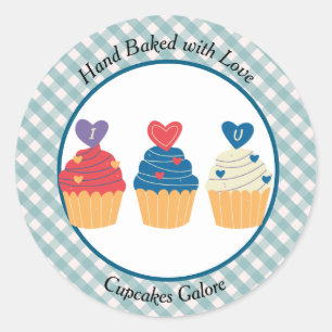 Sticker Rond Hand Baked à la main avec Love Cupcakes Galore