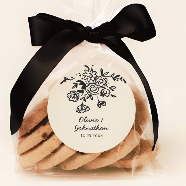 Sticker Rond Hand Drawn Doodles Floral Wedding (Créateur téléchargé)