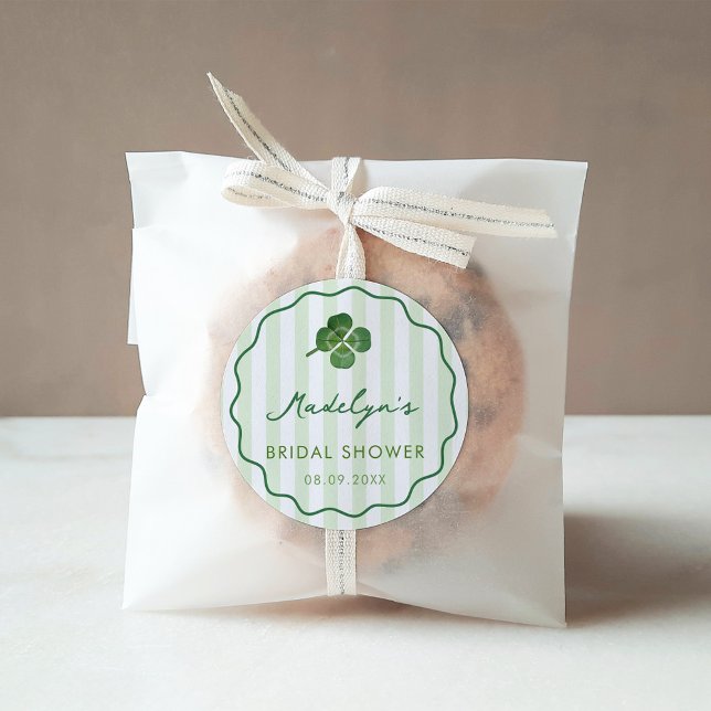 Sticker Rond Hand-Drawn St Patrick's Day Wedding Shower Favor (Modern Hand-drawn thank you favor stickers in a green and white st patricks day theme with shamrock)