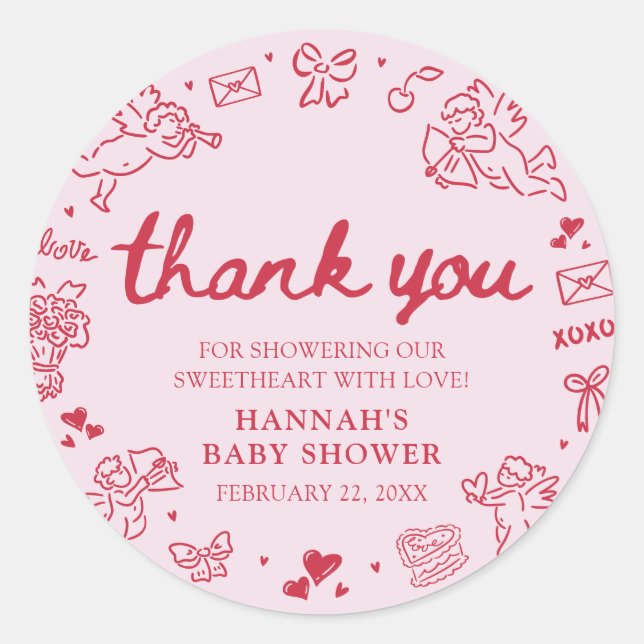 Sticker Rond Hand Drawn Valentine Little Sweetheat Baby Shower (Devant)
