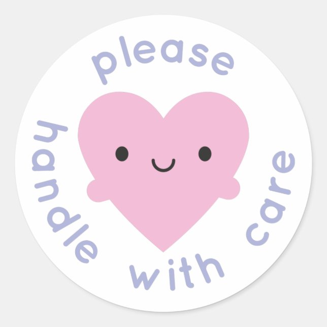 Sticker Rond Handle Avec Soin Kawaii Coeur (Devant)