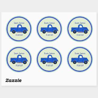 Sticker Rond Handpainted Blue Truck Art, Personalize