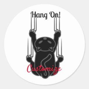 Sticker Rond Hang On Black Cat