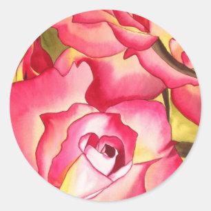 Sticker Rond Hannah Gordon rose Rose Watercolor art