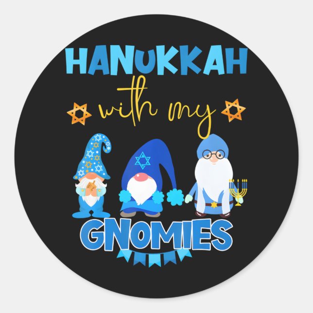 Sticker Rond Hanoukka avec mes Gnomies Fête juive (Devant)