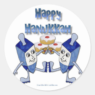 Sticker Rond Hanoukka Dancing Dreidels et Jelly Doughnut